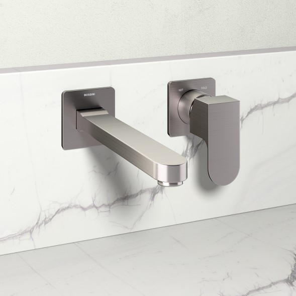 Комплект Bossini TEO Смеситель для раковины, настенный, встраиваемый, с изливом 18.5 см, черный матовый + Встраиваемая часть однорычажного смесителя (Z00732.073+Z00801)