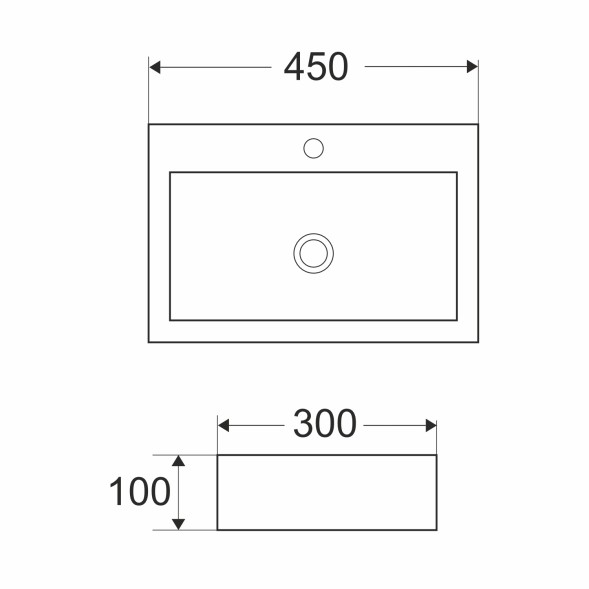 Раковина накладная на столешницу WAVE Trend 450*300*100 ш*г*в с отв под смеситель,белый,прямоуг - 554713 