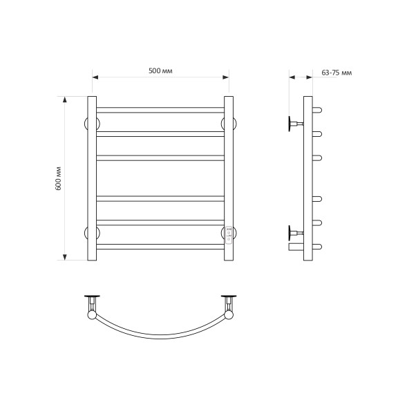 Полотенцесушитель MIXLINE CAPELLA  60х50 (таймер, 253 Вт, 6 перекладин) электрический ЧЕРНЫЙ - ML-556410 