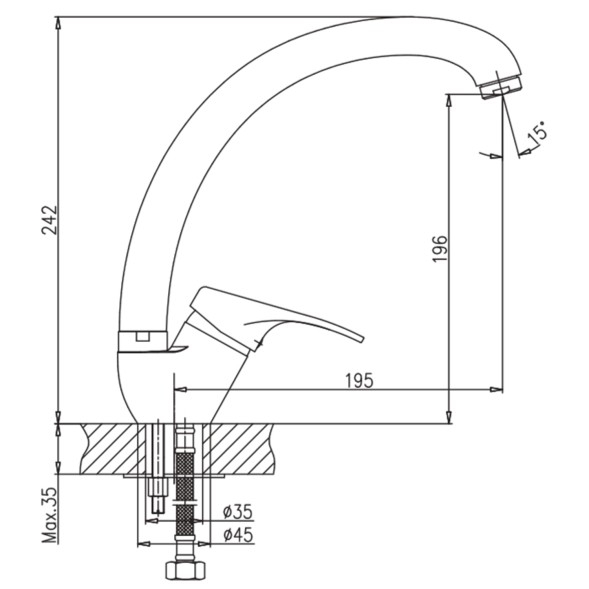 Смеситель для кухни 35к HB4113 HAIBA с/отв п/шпильку боковая - HB4113 