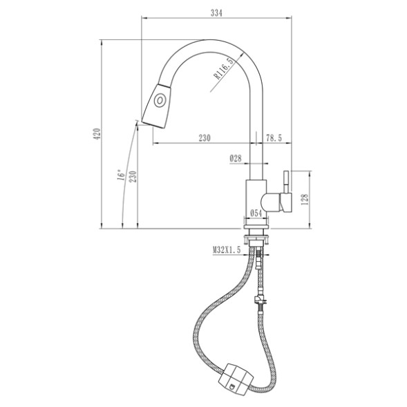Смеситель для кухни 35k MIXLINE MLSS-0323 выдвижная лейка (длина выдвиж. шланга 1,6м) - MLSS-0323 