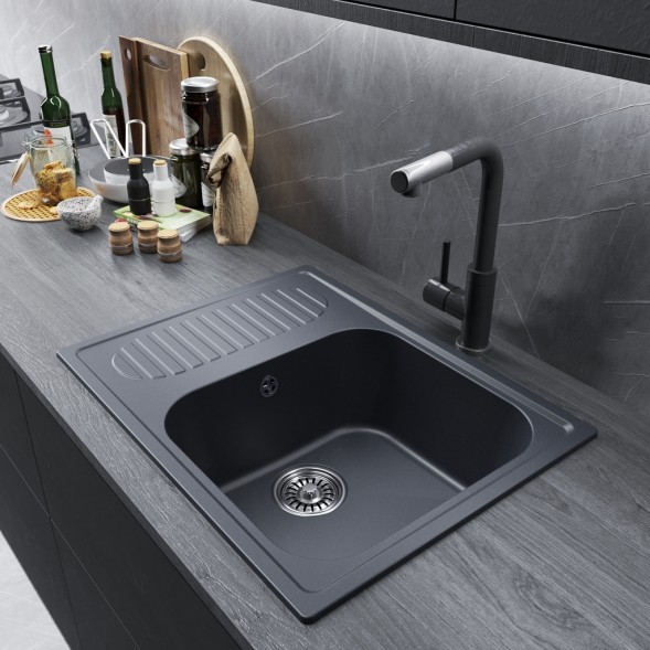 Мойка ML-GM18 КОМФОРТ с крылом, антрацит (343), 640*490*190мм - 00-00009394 