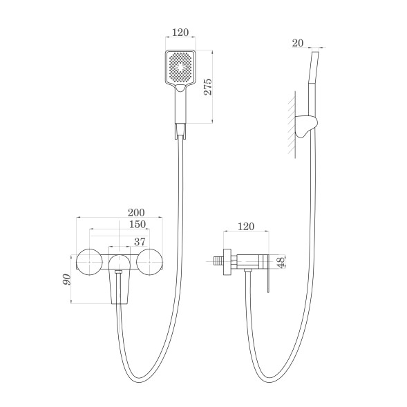 Смеситель для душа 35к ПРОФСАН ПСМ-900-4GA с душ. аксессуарами ГРАФИТ - PSM-900-4GA 