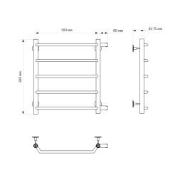Полотенцесушитель MIXLINE MIRA  60х50х50 (1&amp;#039;&amp;#039; НР, 5 перекладин, боковое подкл) водяной - ML-556286 