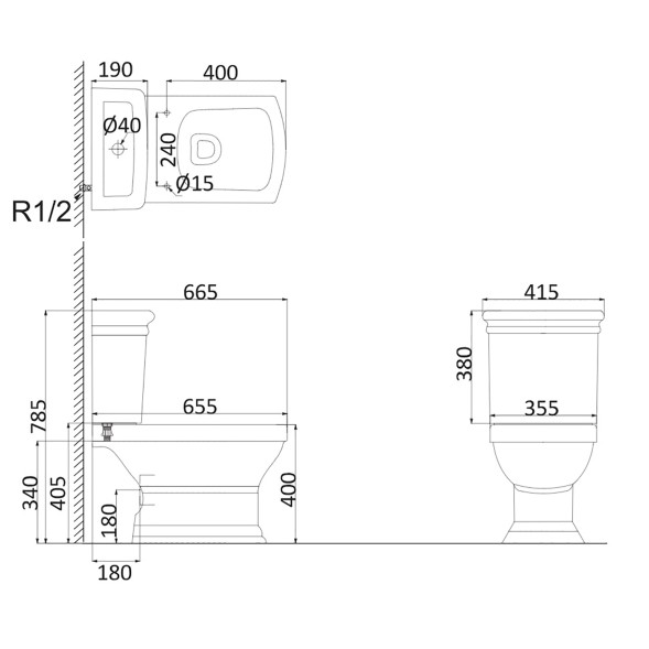 Унитаз-компакт напольный Creo Ceramique Orleans 420х670ъ790 сиденье с микролифтом, белый (OR1002+OR1003+OR1001)