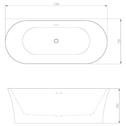 Ванна акриловая Azario ENGELS 1700x750x580 пристенная, в комплекте с сифоном и металлической рамой (ENG17075)