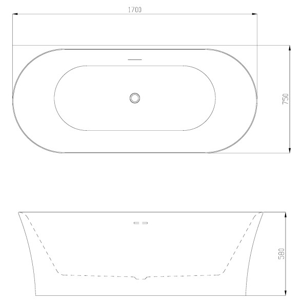 Ванна акриловая Azario ENGELS 1700x750x580 пристенная, в комплекте с сифоном и металлической рамой (ENG17075)