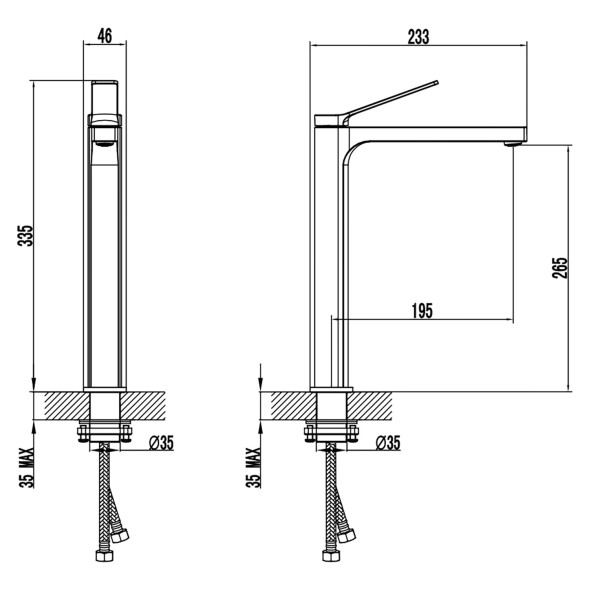 Смеситель для раковины-чаши Azario VISE высокий, керамический картридж, черный матовый (AZ-VQQ168R30PA)