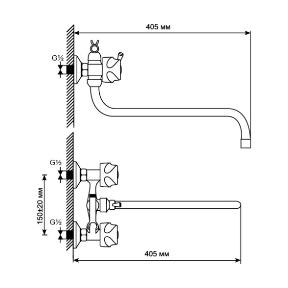 Смеситель для ванны и раковины 1/2 кер. MIXLINE ML01-02 - ML01-02 