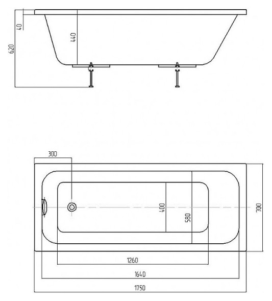 Ванна акриловая AZARIO BELLA прямоугольная 175*70 см (AV.0020175)