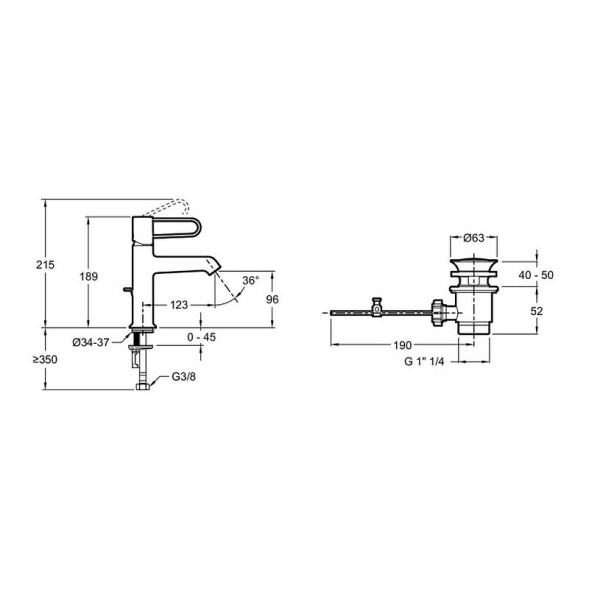 Смеситель для раковины Jacob Delafon Odeon Rive Gauche с донным клапаном, черный матовый (E21028-BL-BL)