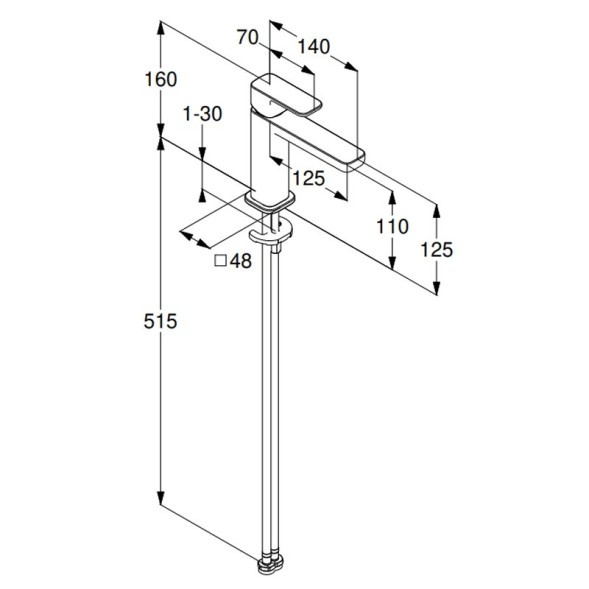 Смеситель для раковины KLUDI RENON керамический картридж, однорычажный, черный матовый (422823975)