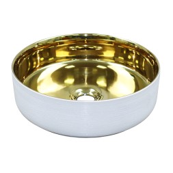 Раковина-чаша Azario 355х355х120 накладная, круглая, белый, золото  (AZ-3134-ST-WG)