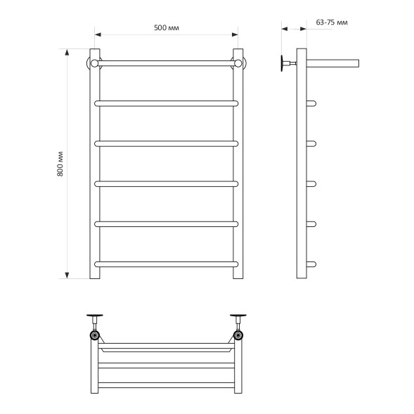 Полотенцесушитель MIXLINE MIRA  80х50 (1/2&amp;#039;&amp;#039; ВР, 5 перекладин + ПОЛКА) водяной - ML-556289 