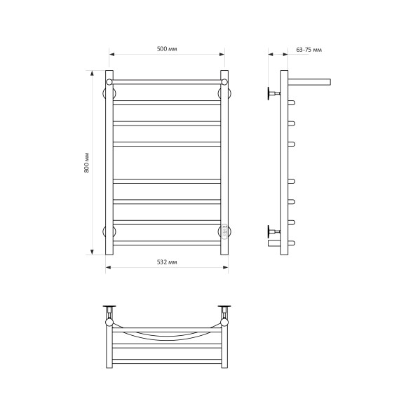 Полотенцесушитель MIXLINE CAPELLA  80х50 (таймер, 382Вт, 7 перекладин + ПОЛКА) электрический БЕЛЫЙ - ML-556413 