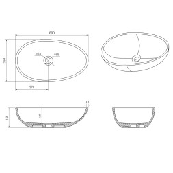 Раковина AZARIO 600x350x160 накладная из искусственного камня, белая матовая (AZ-1216S)