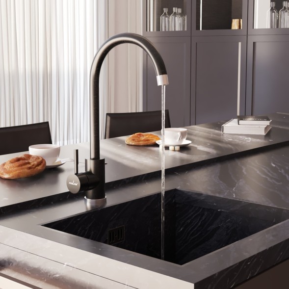 Смеситель для кухни 35к MIXLINE ML-GS15 (343) антрацит высок. излив - ML-GS15 (343) 