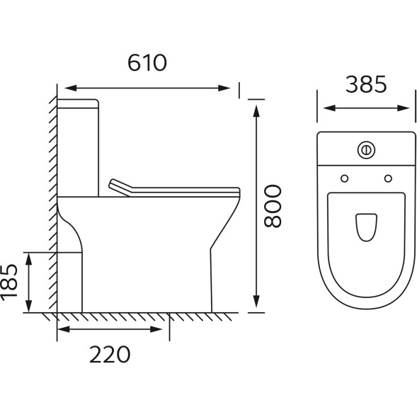Унитаз-компакт Azario Mist 385х610х800 напольный, безободковый, с быстросъемным сиденьем микролифт (AZ-45)