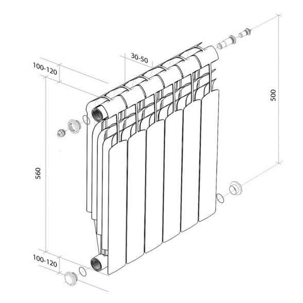 Радиатор биметаллический ROYAL THERMO Vittoria Super 2.0 500*90 12 сек. - RTVS250012 