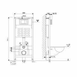 Система инсталляции WAVE, двухрежимная прямоугольная кнопка V2 черная, МЕХАНИКА - 553525 