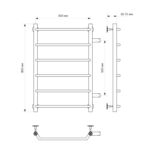 Полотенцесушитель MIXLINE MIRA  80х50х50 (1&amp;#039;&amp;#039; НР, 6 перекладин, боковое подкл) водяной - ML-556290 
