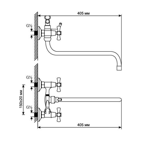 Смеситель для ванны и раковины 1/2 кер. MIXLINE ML10-02 - ML10-02 