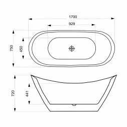 Ванна акриловая Azario MELADO 1700х750х720 белая, свободностоящая в комплекте с сифоном и металлическими ножками (AZ-6107-17W)