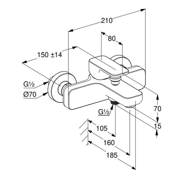 Смеситель для ванны KLUDI RENON керамический картридж, однорычажный, черный матовый (426913975)