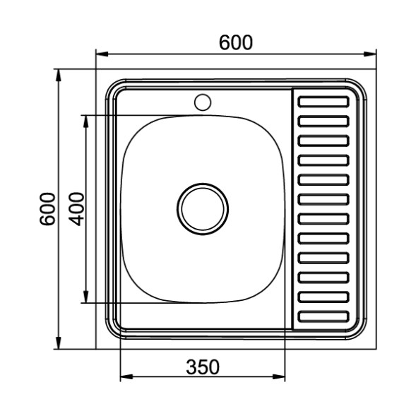Мойка 60х60 (0,6) лев вып 3 1/2 MIXLINE 16см  с сифоном - 528014 