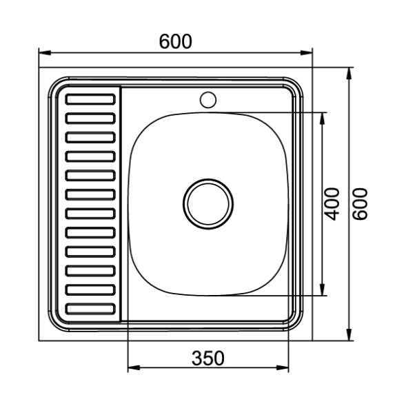 Мойка 60х60 (0,6) прав вып 3 1/2 MIXLINE 16см с сифоном - 528015 