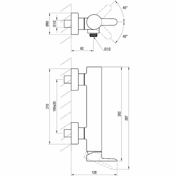 Смеситель для душа Ravak Puri PU 032.00/150 керамический картридж, хром (X070145)