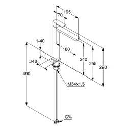 Смеситель для раковины-чаши KLUDI RENON керамический картридж, высокий излив, однорычажный, хром (422980575)