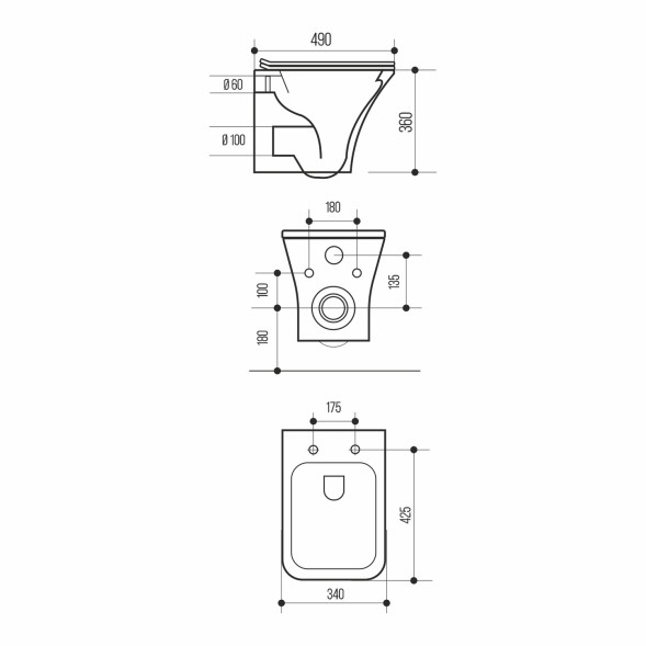 Унитаз подвесной безободковый WAVE CITY сид. дюропласт, м/л, быстр, БЕЛЫЙ глянец (L) - 550502 