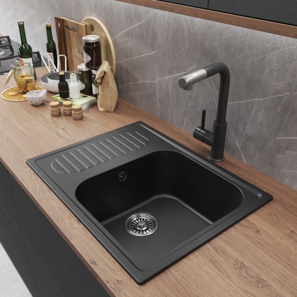 Мойка ML-GM18 КОМФОРТ с крылом, черная (308), 640*490*190мм - 00-00009387 