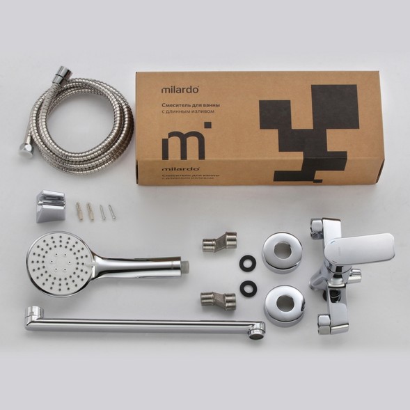 Смеситель для ванны и раковины 35к Milardo DEMSB00M10 &amp;quot;Demi&amp;quot; с душ аксессуарами, излив 350мм,ХРОМ - DEMSB00M10 