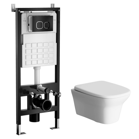 Комплект WAVE Система инсталляции МЕХАНИКА+унитаз &amp;quot;STONE&amp;quot;+квадратная кнопка А2 черная - 553962 