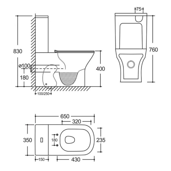 Унитаз напольный Azario Milagro безободковый система смыва Tornado, сиденье микролифт 640х370х405 (AZ-8502)