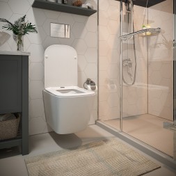 Унитаз подвесной безободковый WAVE QUADRO сид. дюропласт, м/л, быстр, БЕЛЫЙ глянец (XL) - 550506