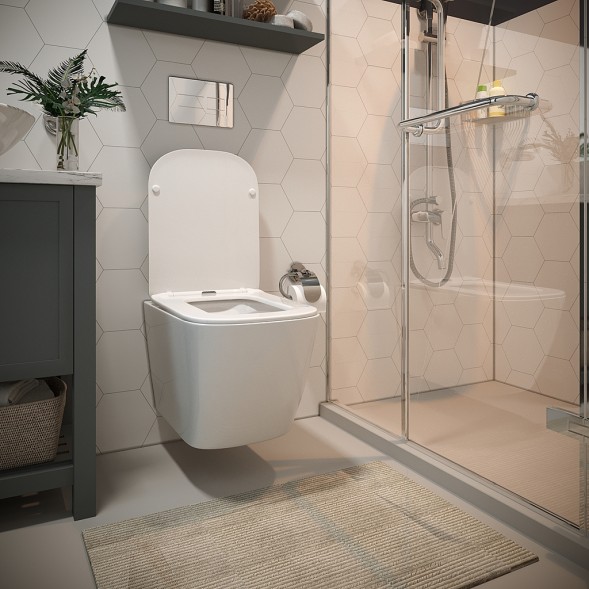 Унитаз подвесной безободковый WAVE QUADRO сид. дюропласт, м/л, быстр, БЕЛЫЙ глянец (XL) - 550506 