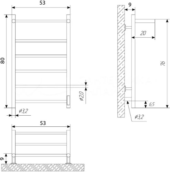 Полотенцесушитель электрический ДВИН Fj neo 80/50 Электрический К диммер, полированный (4657763849412)