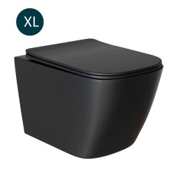 Унитаз подвесной безободковый WAVE QUADRO сид. дюропласт, м/л, быстр, ЧЕРНЫЙ матовый (XL) - 550505
