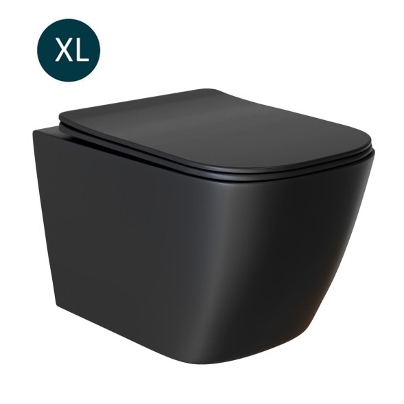 Унитаз подвесной безободковый WAVE QUADRO сид. дюропласт, м/л, быстр, ЧЕРНЫЙ матовый (XL) - 550505 