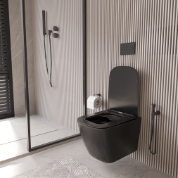 Унитаз подвесной безободковый WAVE QUADRO сид. дюропласт, м/л, быстр, ЧЕРНЫЙ матовый (XL) - 550505