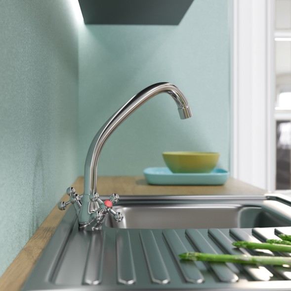 Смеситель для кухни 1/2 кер. MIXLINE ML07-032 высокий излив п/гайку (без подводки) - ML07-032 