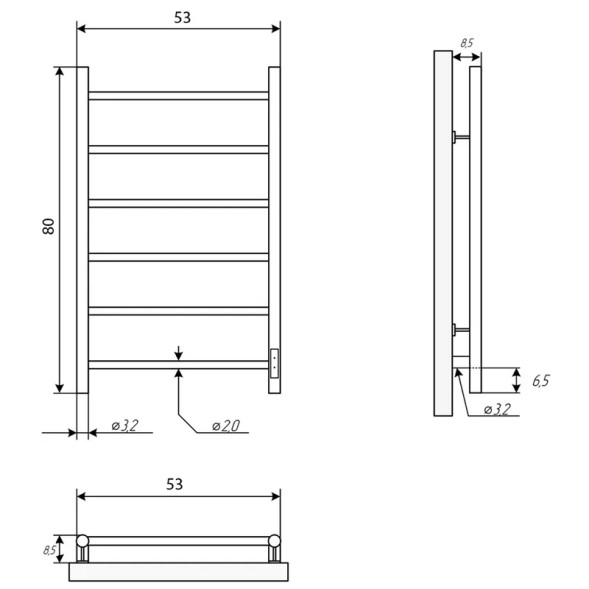 Полотенцесушитель электрический ДВИН J neo 80/50 1&amp;quot;-1/2&amp;quot; К диммер Чёрный матовый (4657763750640)