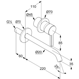 Смеситель для раковины Kludi Nova Fonte Pura внешняя часть, длина излива 22 см., черный матовый (202453915)