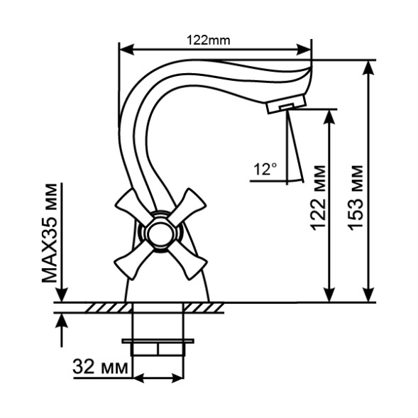Смеситель для раковины 1/2 кер. MIXLINE ML10-04 п/гайку (без подводки) - ML10-04 
