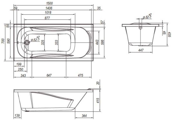 Ванна пристенная Loranto Арктика 1500х700, ABS пластик, белая (CS00036341)