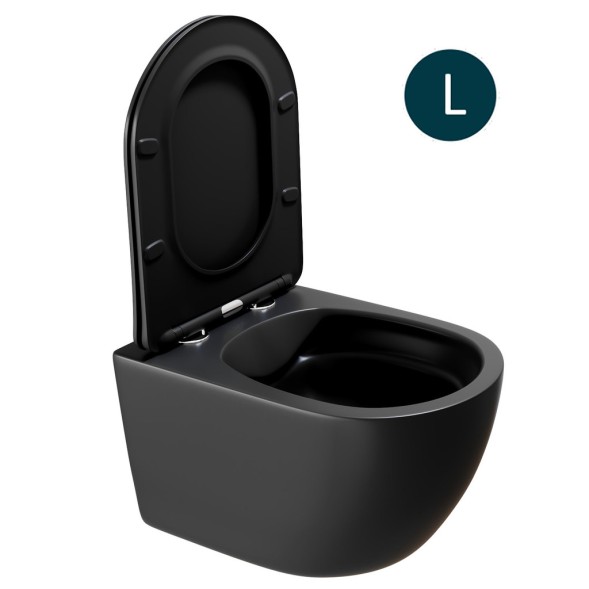 Унитаз подвесной безободковый WAVE ROUND сид. дюропласт, микролифт ЧЕРНЫЙ матовый (L) - 550500 