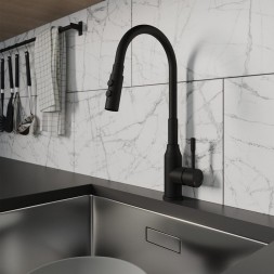 Смеситель для кухни 35к Milardo M01BL2FM05 "Meal" выс.гибкий излив, душ насадка 2реж, п/гайку ЧЕРНЫЙ - M01BL2FM05